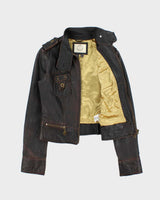 Vintage Y2K 00s TRF Women's Leather Cafe Racer Jacket - L