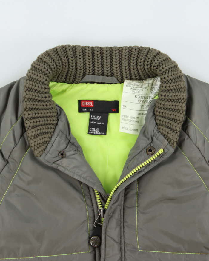 Vintage Y2K 00s Diesel Khaki Volt Contrast Stitch Women's Puffer Jacket - XS
