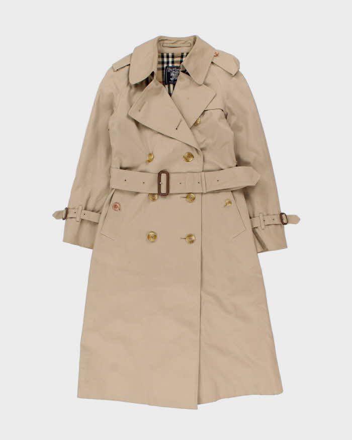 Vintage 1990s Burberry Made In England Nova Check Lined Women's Classic Double Breasted Trench Coat - S