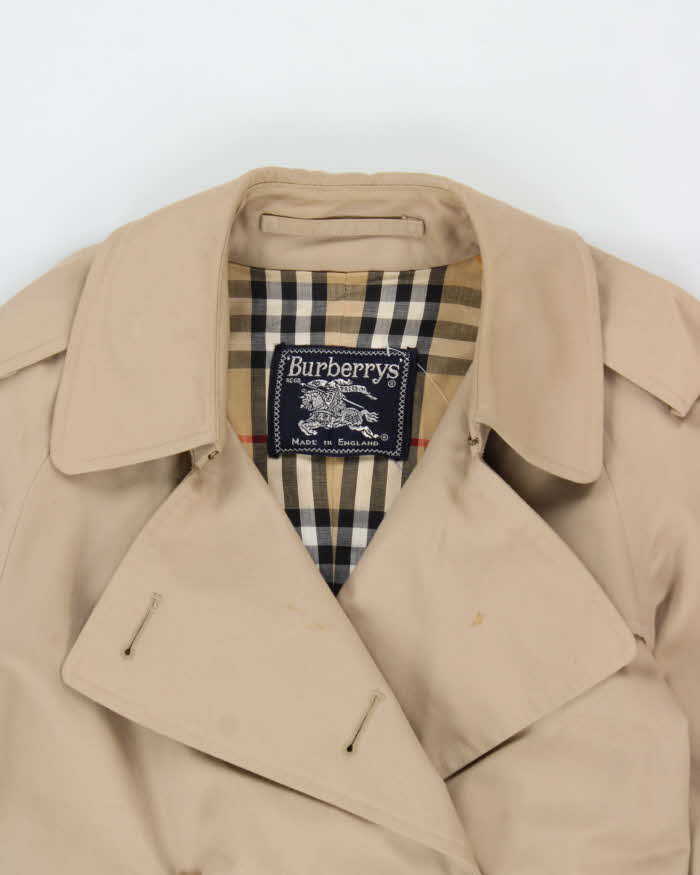 Vintage 1990s Burberry Made In England Nova Check Lined Women's Classic Double Breasted Trench Coat - S