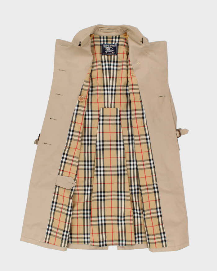Vintage 1990s Burberry Made In England Nova Check Lined Women's Classic Double Breasted Trench Coat - S