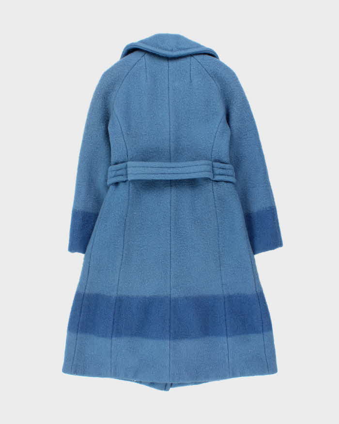 Vintage 1970s Hudson's Bay Company Blue Point Blanket Union Made In Canada Women's Wool Double Breasted Belted Coat - S