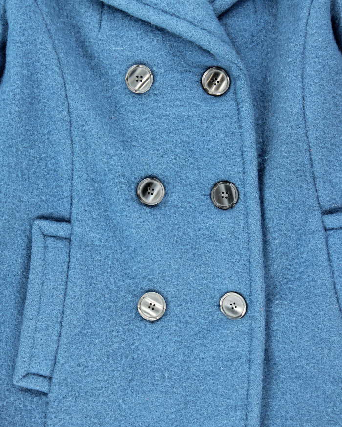 Vintage 1970s Hudson's Bay Company Blue Point Blanket Union Made In Canada Women's Wool Double Breasted Belted Coat - S