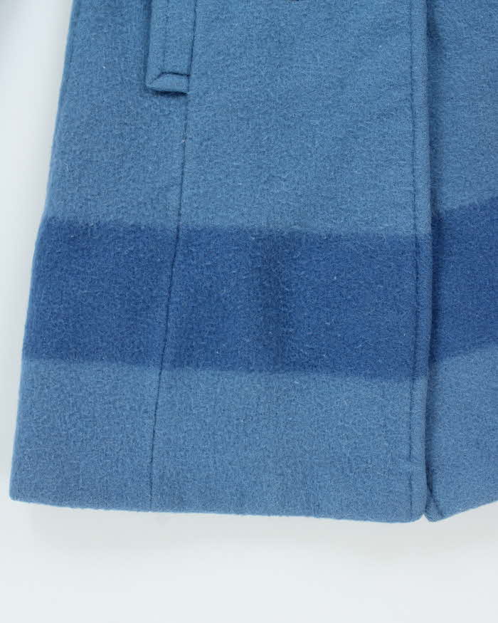 Vintage 1970s Hudson's Bay Company Blue Point Blanket Union Made In Canada Women's Wool Double Breasted Belted Coat - S