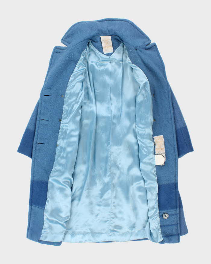 Vintage 1970s Hudson's Bay Company Blue Point Blanket Union Made In Canada Women's Wool Double Breasted Belted Coat - S