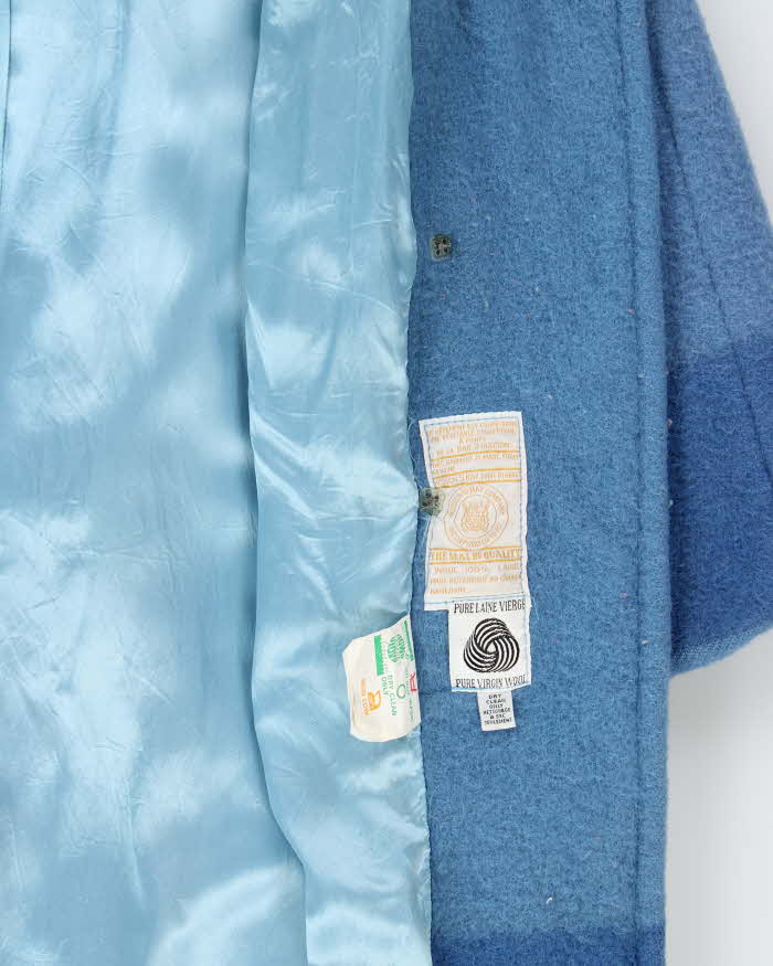 Vintage 1970s Hudson's Bay Company Blue Point Blanket Union Made In Canada Women's Wool Double Breasted Belted Coat - S