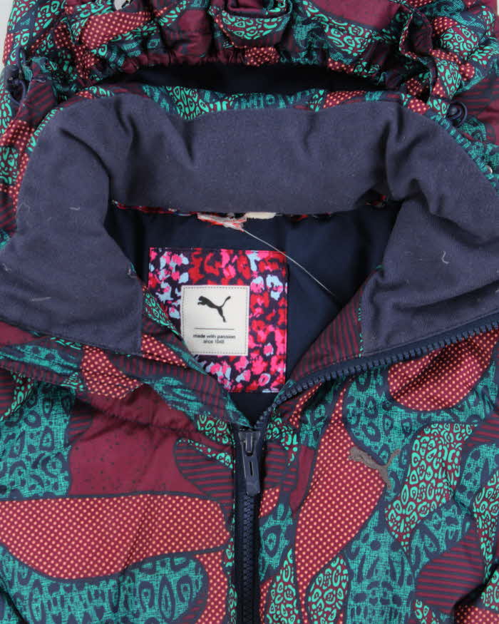 Vintage Y2K 00s Puma Patterned Down Fill Women's Hooded Puffer Jacket - S