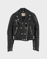 AW2015 Burberry Brit Prosum Loseley Runway Women's Lamb Leather Iconic Cafe Racer Biker Jacket - S