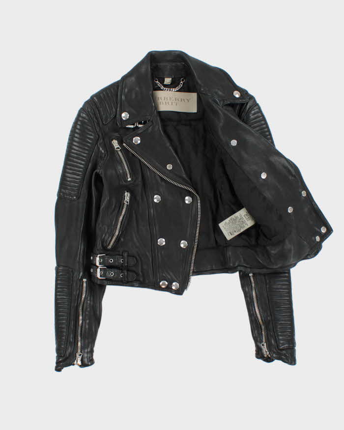 AW2015 Burberry Brit Prosum Loseley Runway Women's Lamb Leather Iconic Cafe Racer Biker Jacket - S