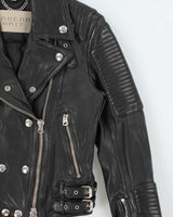 AW2015 Burberry Brit Prosum Loseley Runway Women's Lamb Leather Iconic Cafe Racer Biker Jacket - S