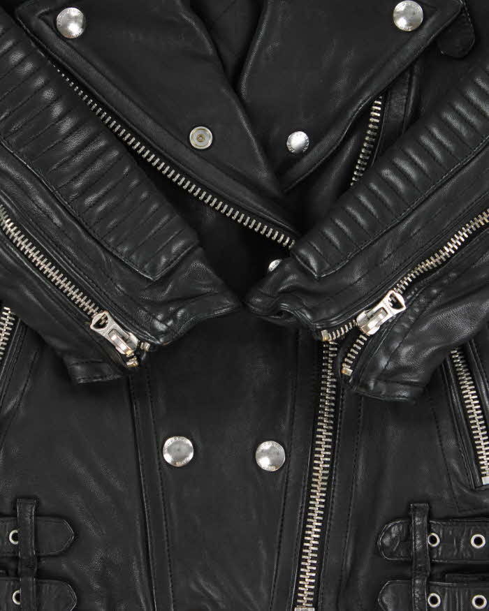AW2015 Burberry Brit Prosum Loseley Runway Women's Lamb Leather Iconic Cafe Racer Biker Jacket - S