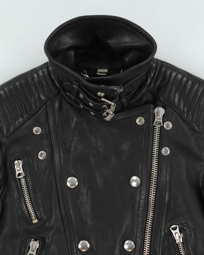 AW2015 Burberry Brit Prosum Loseley Runway Women's Lamb Leather Iconic Cafe Racer Biker Jacket - S