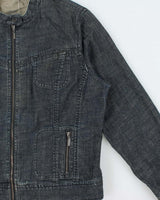 Vintage Y2K 00s Liz Claiborne Women's Raw Denim Cafe Racer Moto Jacket - XL