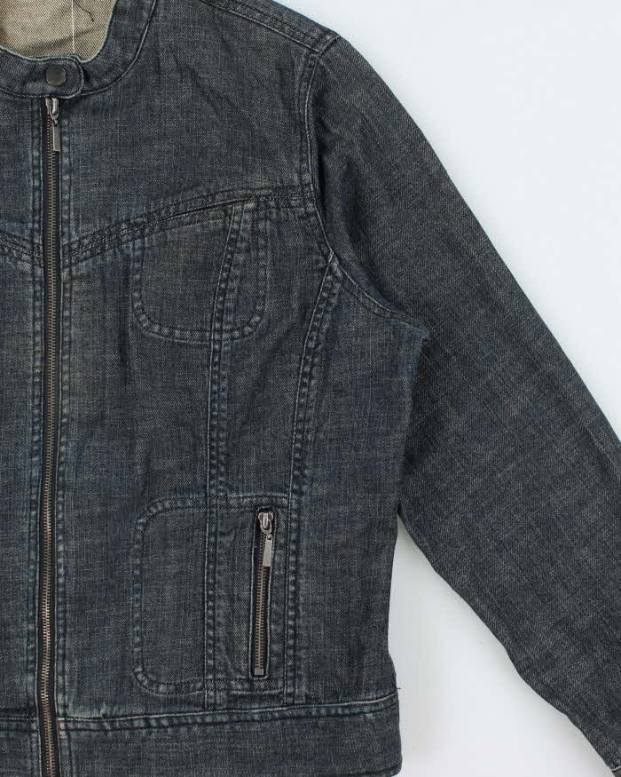 Vintage Y2K 00s Liz Claiborne Women's Raw Denim Cafe Racer Moto Jacket - XL