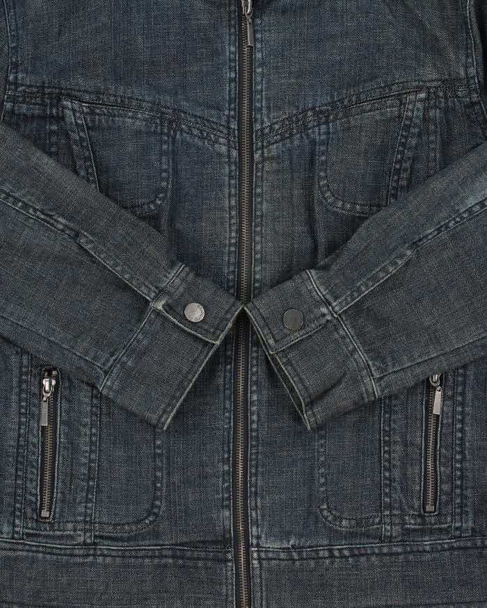 Vintage Y2K 00s Liz Claiborne Women's Raw Denim Cafe Racer Moto Jacket - XL