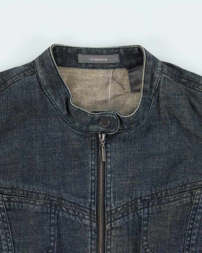 Vintage Y2K 00s Liz Claiborne Women's Raw Denim Cafe Racer Moto Jacket - XL