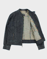 Vintage Y2K 00s Liz Claiborne Women's Raw Denim Cafe Racer Moto Jacket - XL