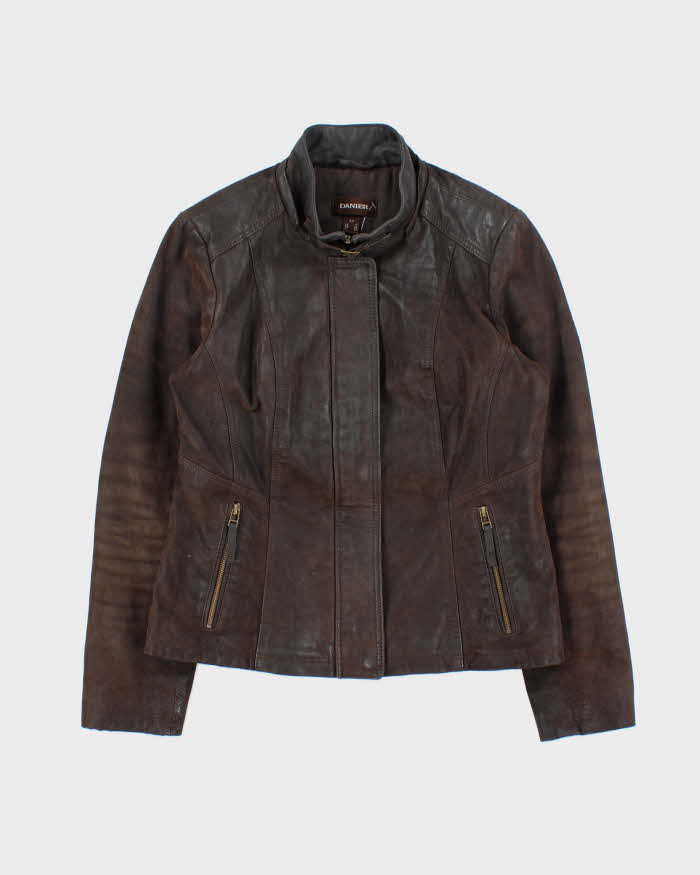 Vintage Y2K 00s Danier Women's Leather Cafe Racer Moto Jacket - M