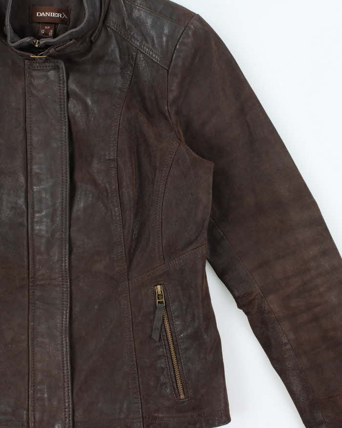 Vintage Y2K 00s Danier Women's Leather Cafe Racer Moto Jacket - M