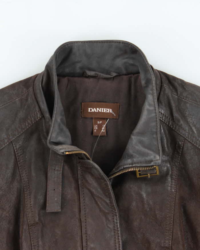 Vintage Y2K 00s Danier Women's Leather Cafe Racer Moto Jacket - M