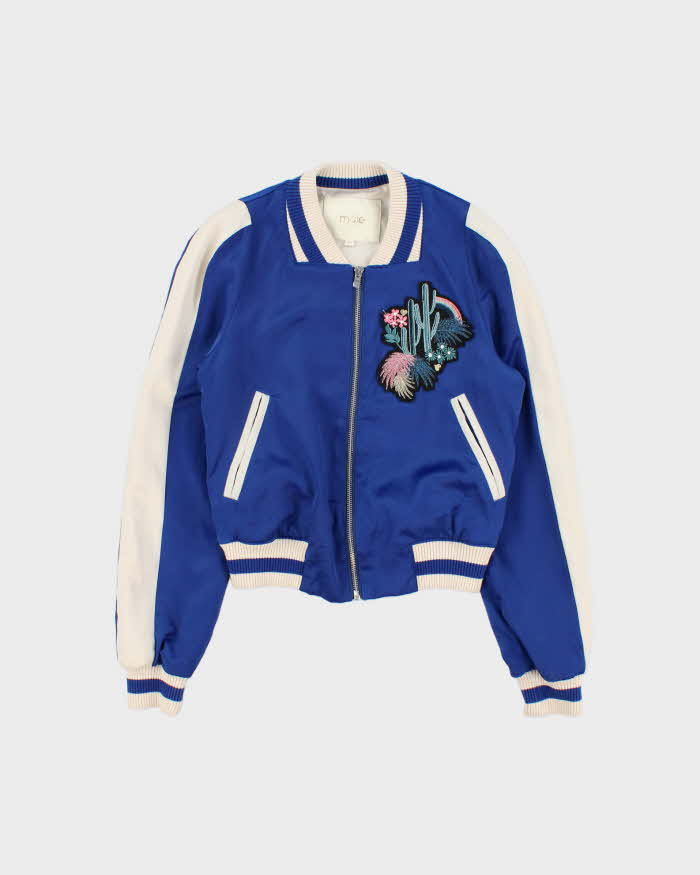 Maje Women's Embroidered Satin Cropped Varsity Bomber Jacket - S