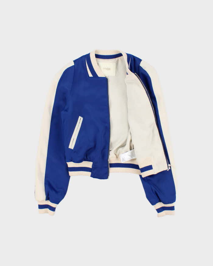 Maje Women's Embroidered Satin Cropped Varsity Bomber Jacket - S