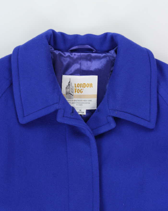 Vintage 1990s London Fog Women's Cobalt Blue Wool Overcoat - M