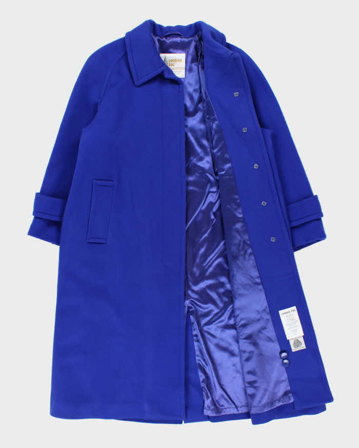 Vintage 1990s London Fog Women's Cobalt Blue Wool Overcoat - M