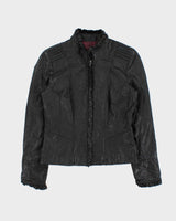 Vintage Y2k 2000s Danier Lightweight Ruffle Detail Leather Jacket - M