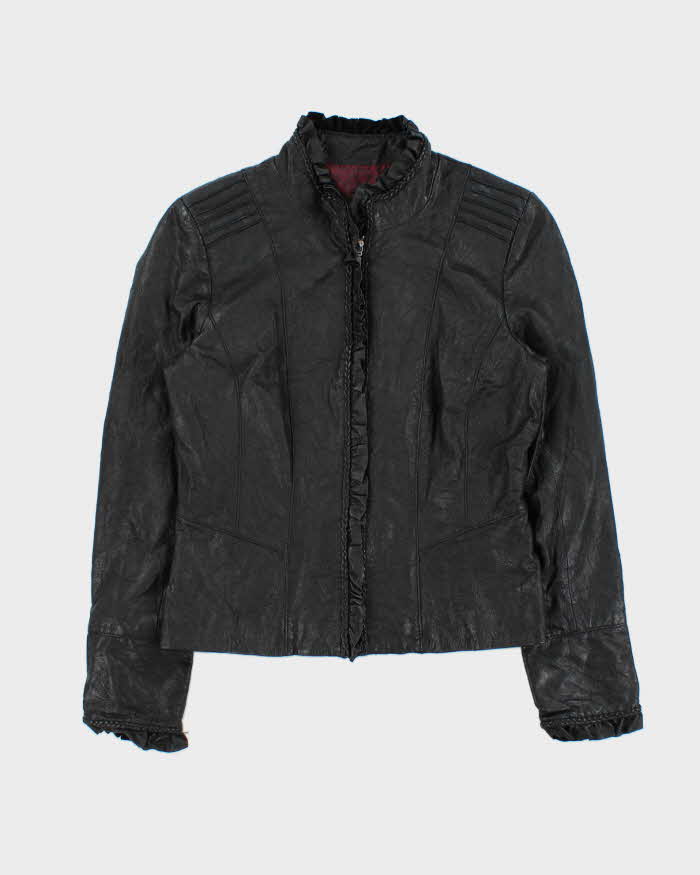 Vintage Y2k 2000s Danier Lightweight Ruffle Detail Leather Jacket - M