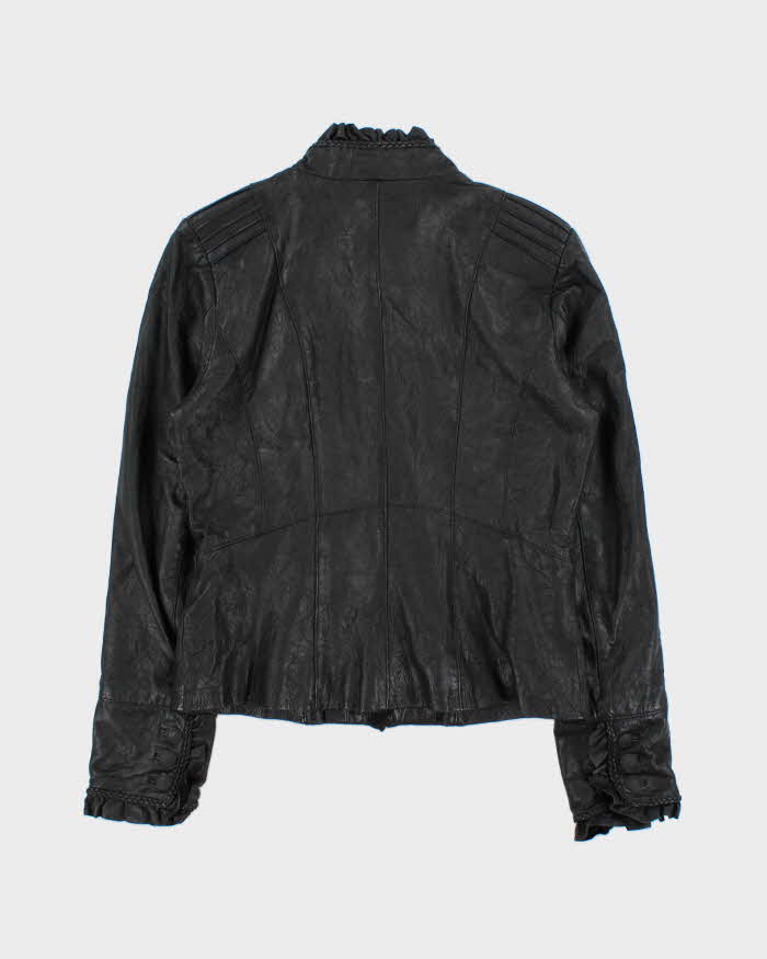 Vintage Y2k 2000s Danier Lightweight Ruffle Detail Leather Jacket - M