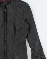 Vintage Y2k 2000s Danier Lightweight Ruffle Detail Leather Jacket - M