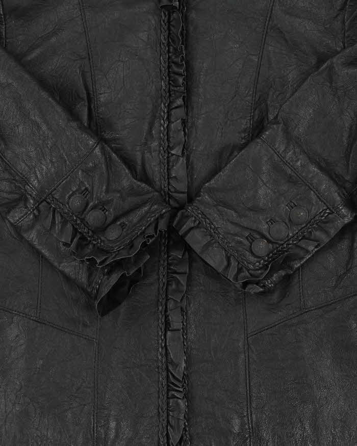 Vintage Y2k 2000s Danier Lightweight Ruffle Detail Leather Jacket - M