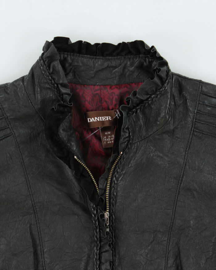 Vintage Y2k 2000s Danier Lightweight Ruffle Detail Leather Jacket - M