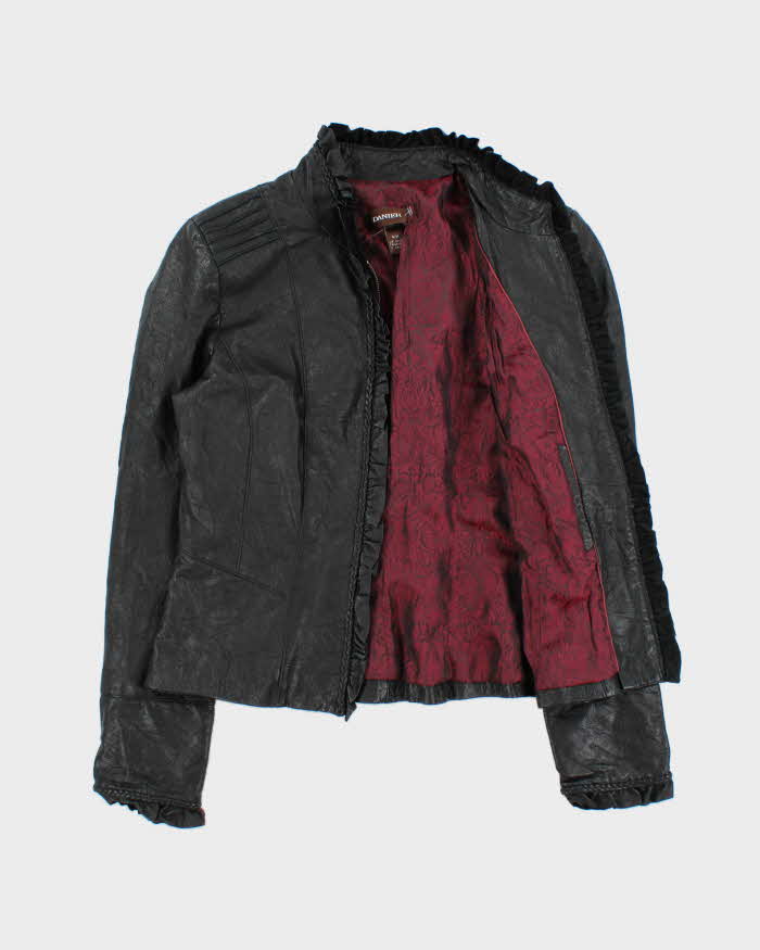 Vintage Y2k 2000s Danier Lightweight Ruffle Detail Leather Jacket - M