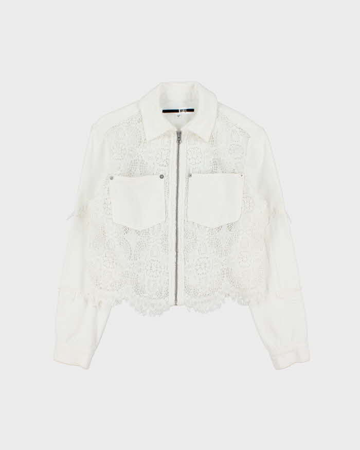 Vintage McQ Lightweight Zip-up Lace Panelled Denim Jacket - S