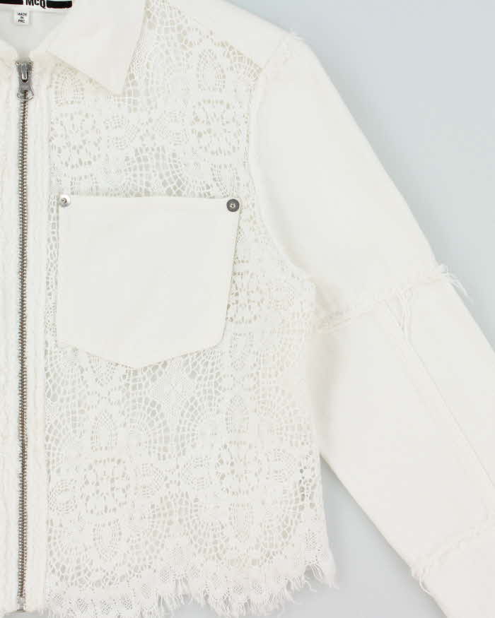 Vintage McQ Lightweight Zip-up Lace Panelled Denim Jacket - S