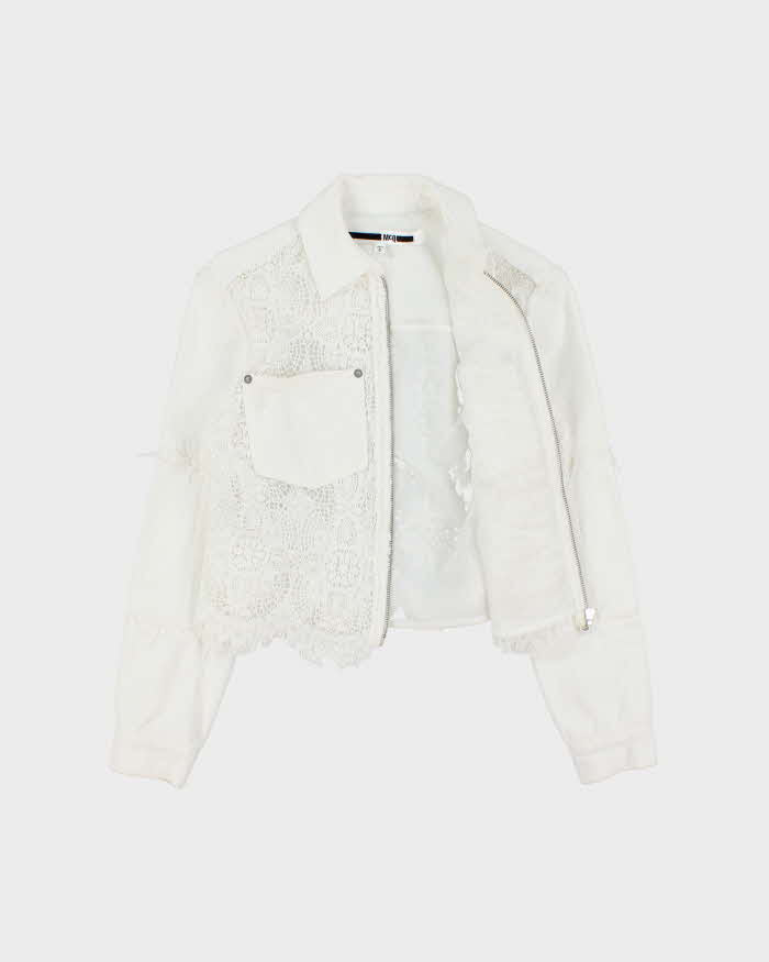 Vintage McQ Lightweight Zip-up Lace Panelled Denim Jacket - S