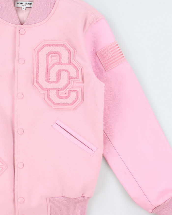 Opening Ceremony Women's Baby Pink Wool Leather Varsity Jacket - XS
