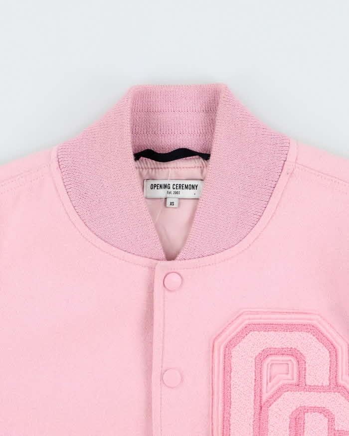 Opening Ceremony Women's Baby Pink Wool Leather Varsity Jacket - XS