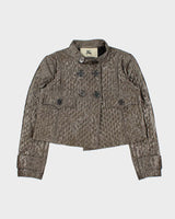 Vintage Burberry Women's Satin Quilted Cropped Pewter Jacket - S