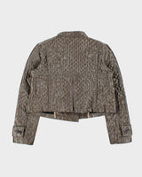 Vintage Burberry Women's Satin Quilted Cropped Pewter Jacket - S