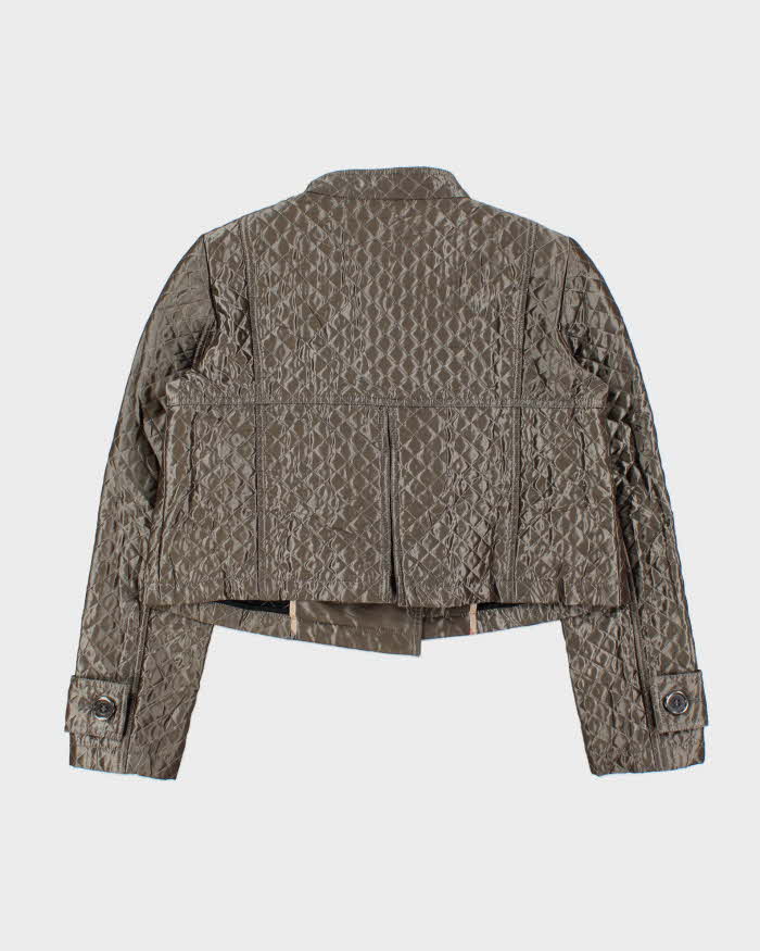 Vintage Burberry Women's Satin Quilted Cropped Pewter Jacket - S