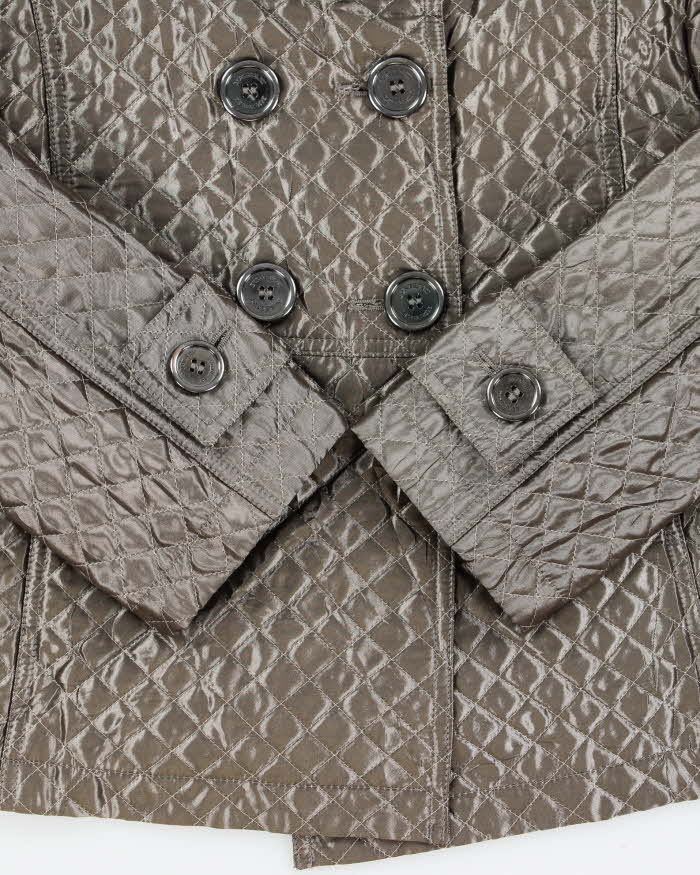 Vintage Burberry Women's Satin Quilted Cropped Pewter Jacket - S