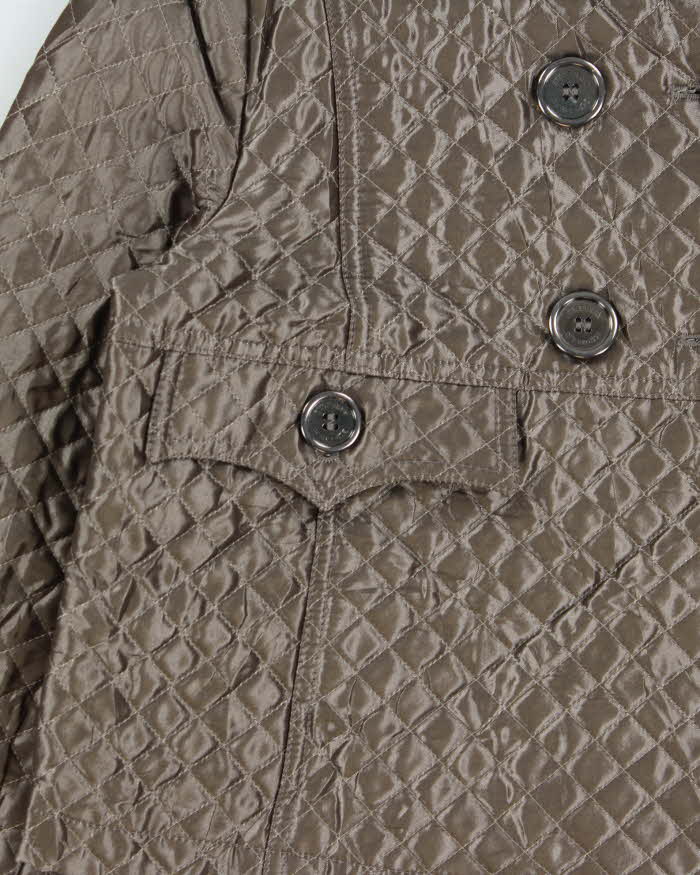 Vintage Burberry Women's Satin Quilted Cropped Pewter Jacket - S