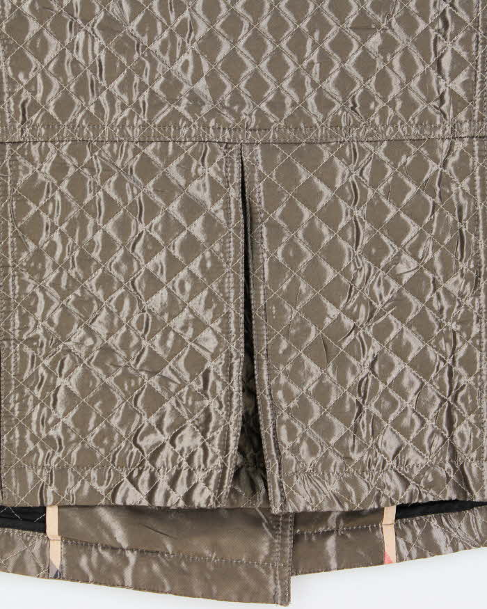Vintage Burberry Women's Satin Quilted Cropped Pewter Jacket - S
