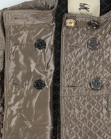 Vintage Burberry Women's Satin Quilted Cropped Pewter Jacket - S