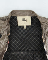 Vintage Burberry Women's Satin Quilted Cropped Pewter Jacket - S