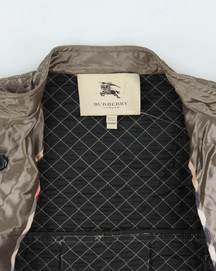 Vintage Burberry Women's Satin Quilted Cropped Pewter Jacket - S