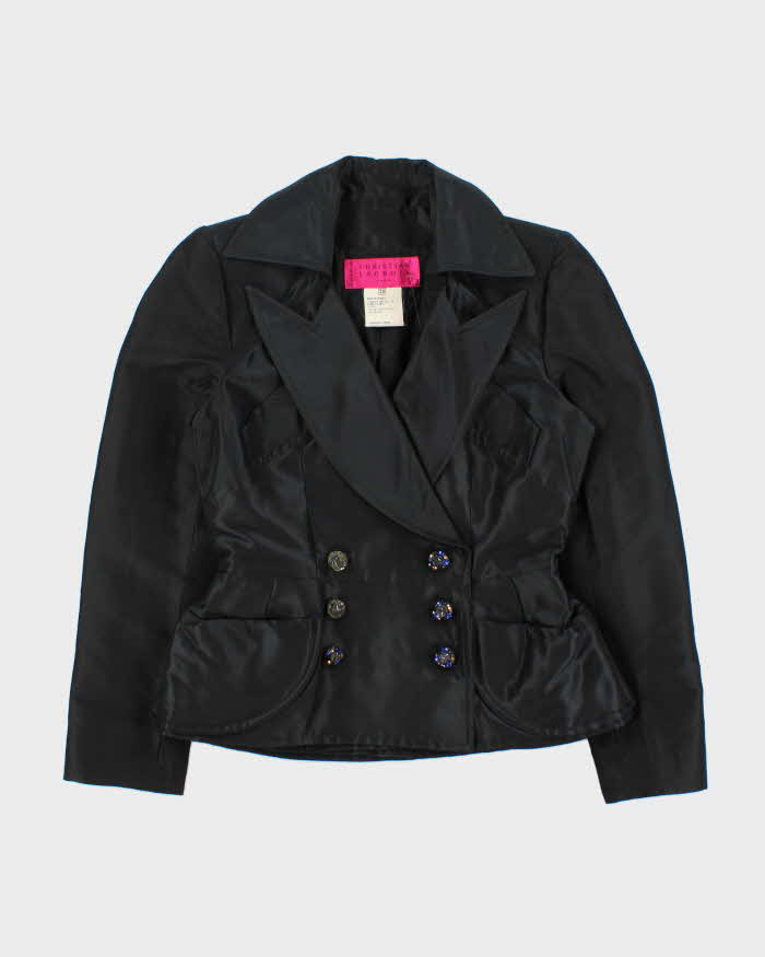 Vintage SS1997 Christian Lacroix Haute Couture Runway Women's Silk Blend Padded Embellished Double Breasted Blazer - S